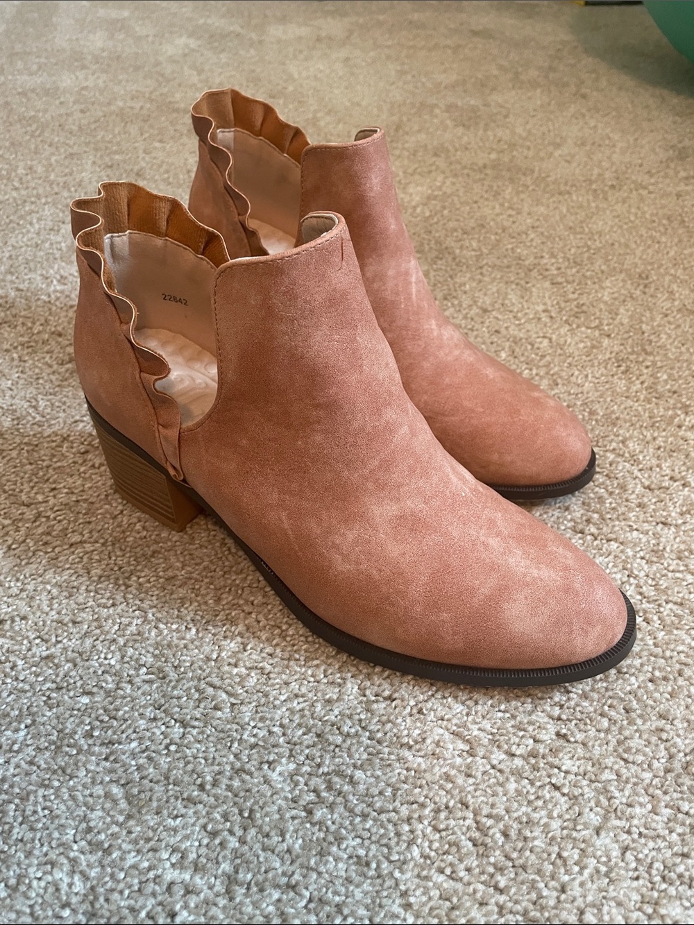 Journee Collection Suede Ruffle Ankle Booties - Dusty Rose - 9